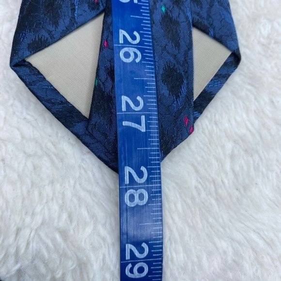 Vintage 80’s Mens Bon Jour 100% silk necktie navy blue with splatter speckles - Picture 6 of 6